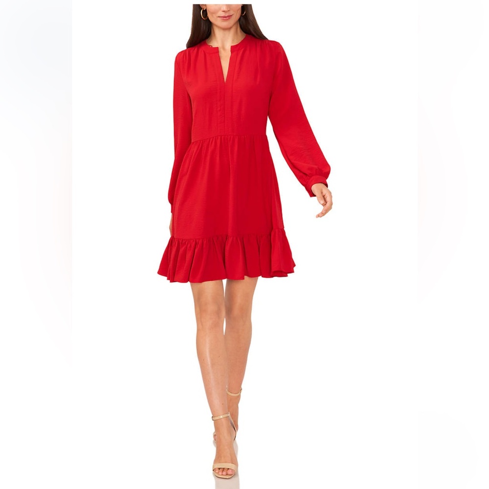 NWOT- Vince Camuto Long Sleeve Split Neck Babydoll Dress